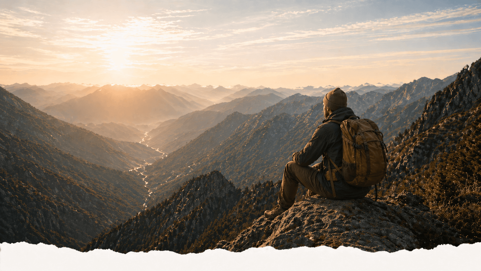 Wanderer looking at mountains
